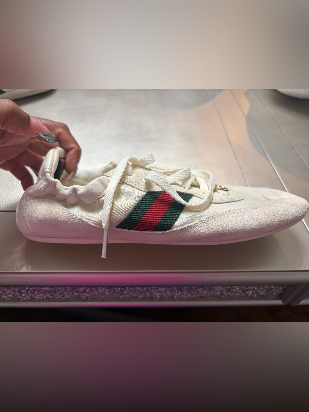 NEW GUCCI WOMEN’S GG CANVAS WEB SNEAKERS WHITE SIZE 38 BOX DUST BAG - Picture 8 of 13